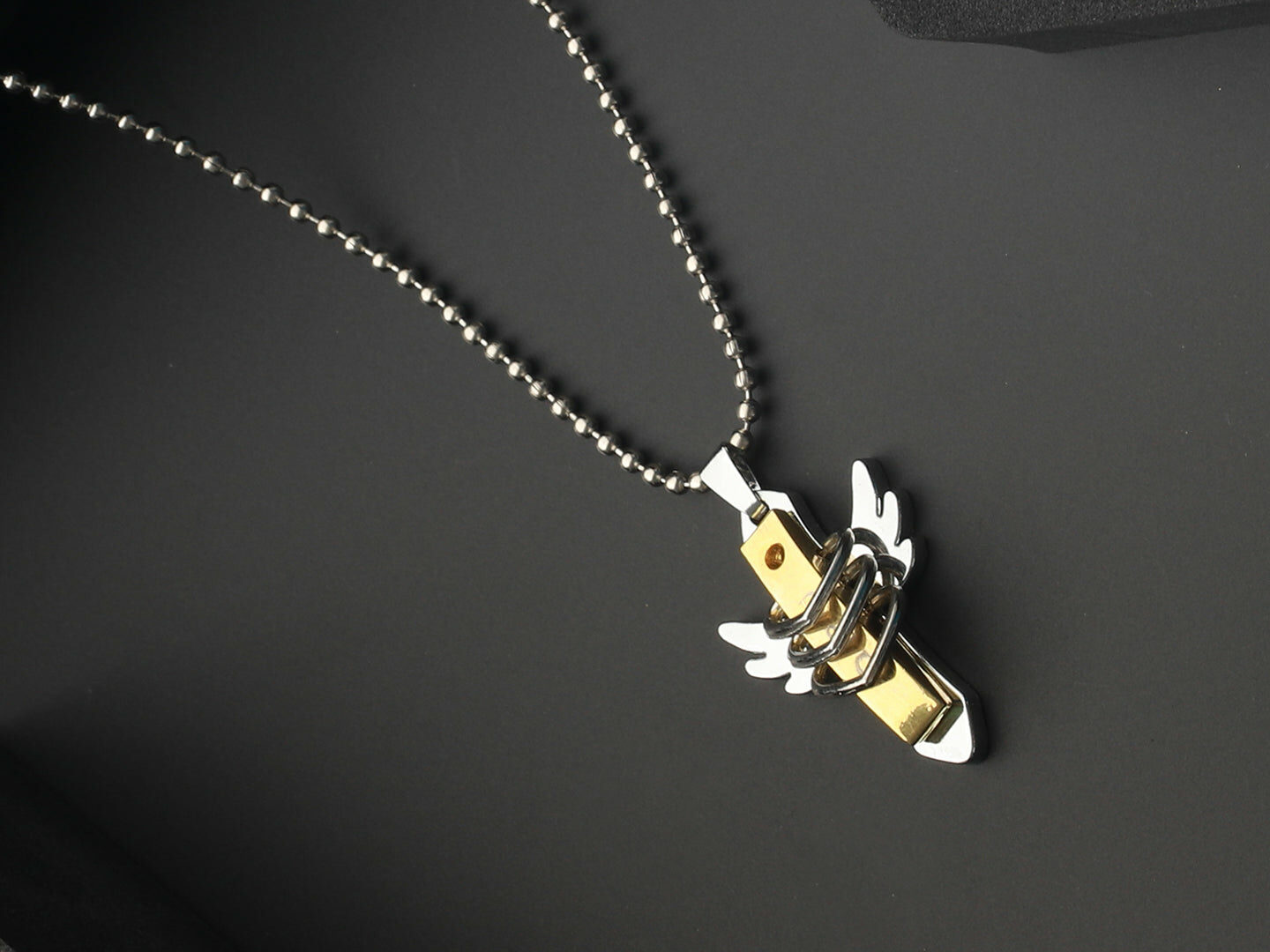 Angel Wings Cross Gold Silver-Plated Pendant