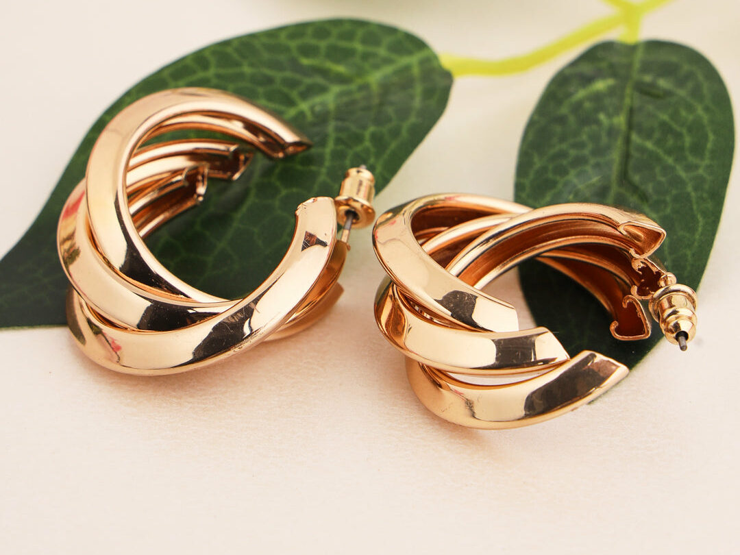 Golden Twisted Ring Gold-Plated Half-Hoop Earrings