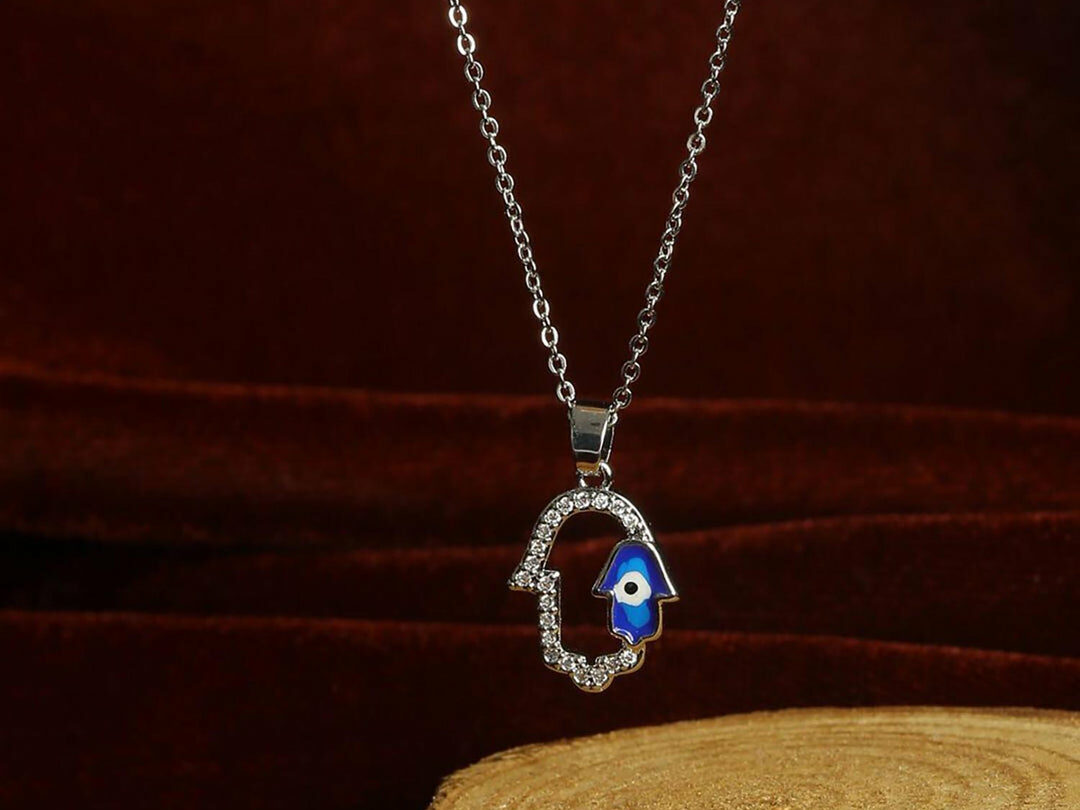 Prita Hamsa Hand Evil Eye Silver Necklace