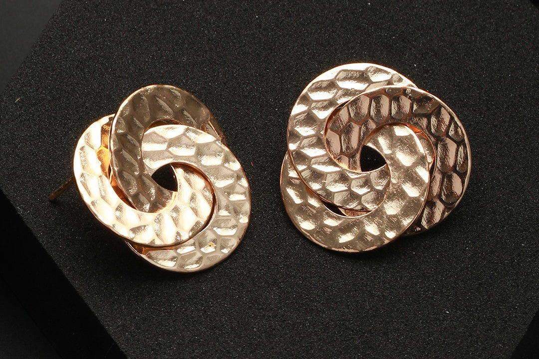 Tri-Rings Rose Gold-Plated Stud Earrings