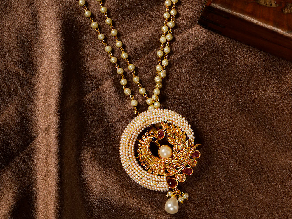 Peacock Pearl-Traditional Wear Gold Plated Jewellery Set