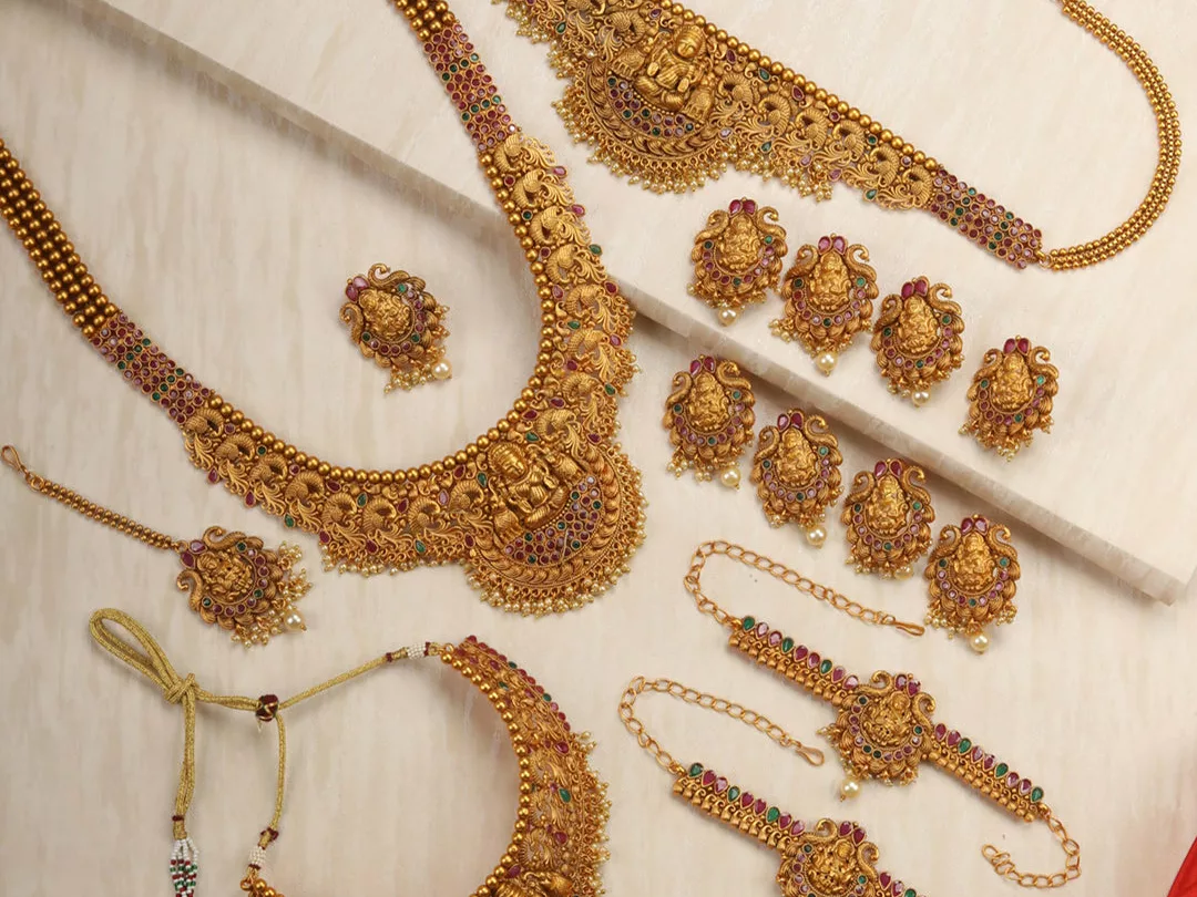 Ruby Emerald Gold Plated Bridal Jewellery Set
