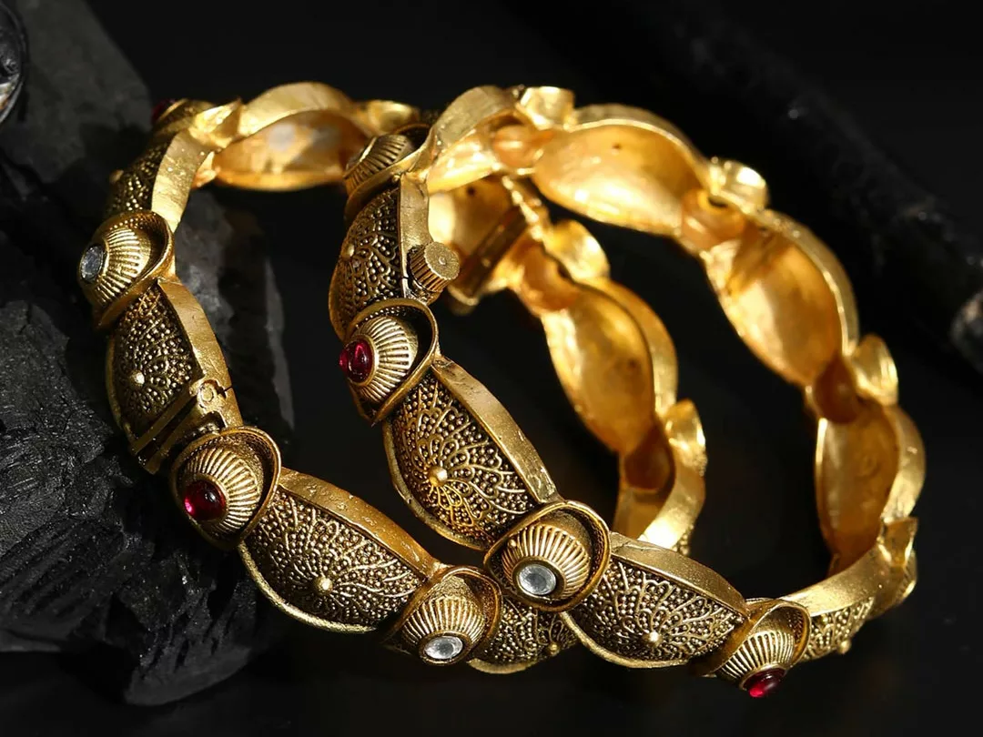 Artificial Stones Gold Plated Set Of 2 Bangle Set
