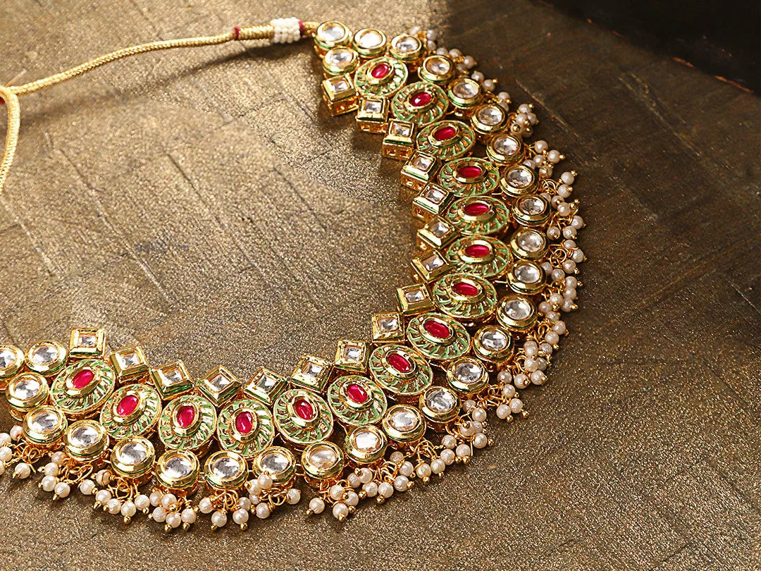 Gold-Plated Kundan Ruby Jewellery Set