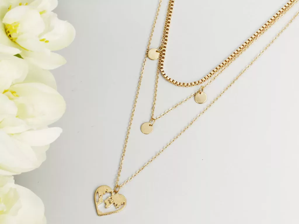Layering Pendants With Heart Shaped Gold Plated Pendant