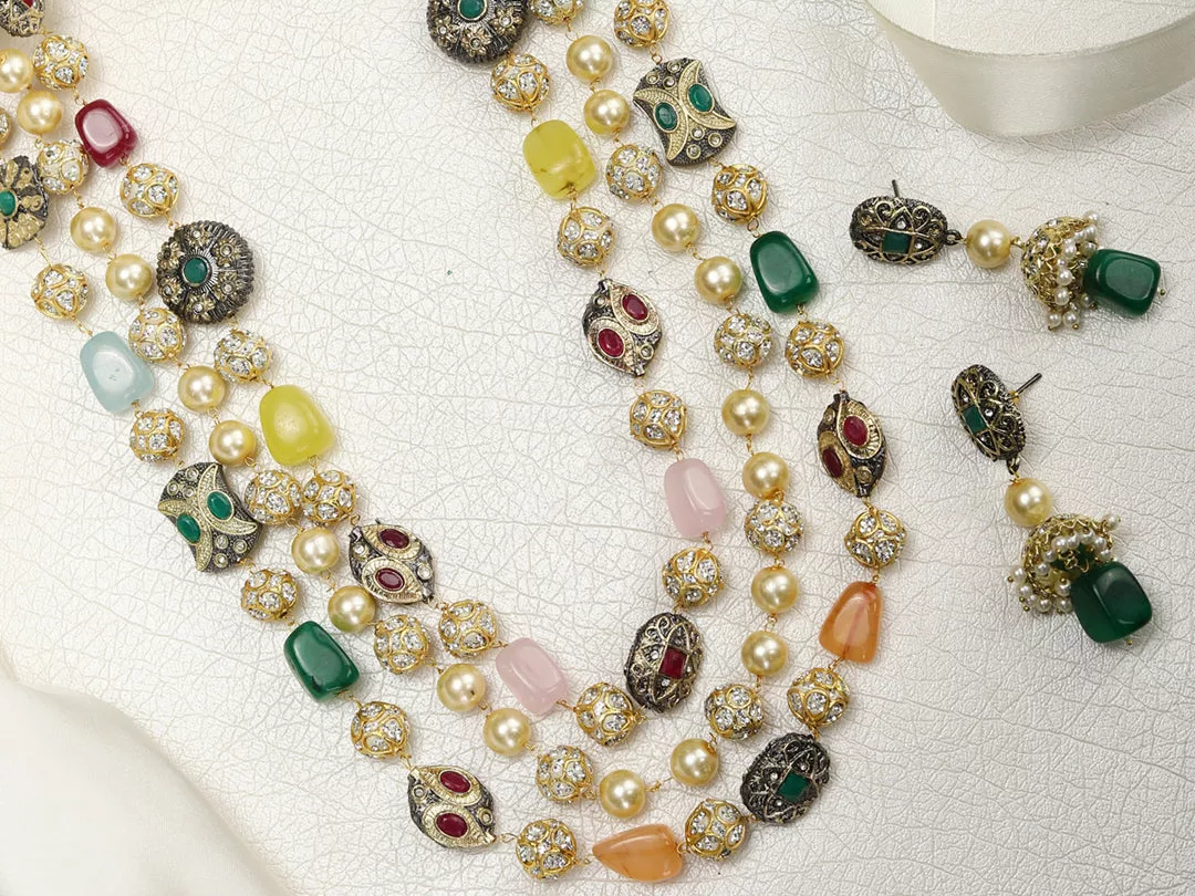 Colourful Beads Pearl Stones Gold Plated Jewellery Set