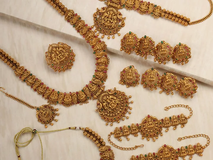 Shringaar-Ruby Emerald Gold Plated Bridal Jewellery Set
