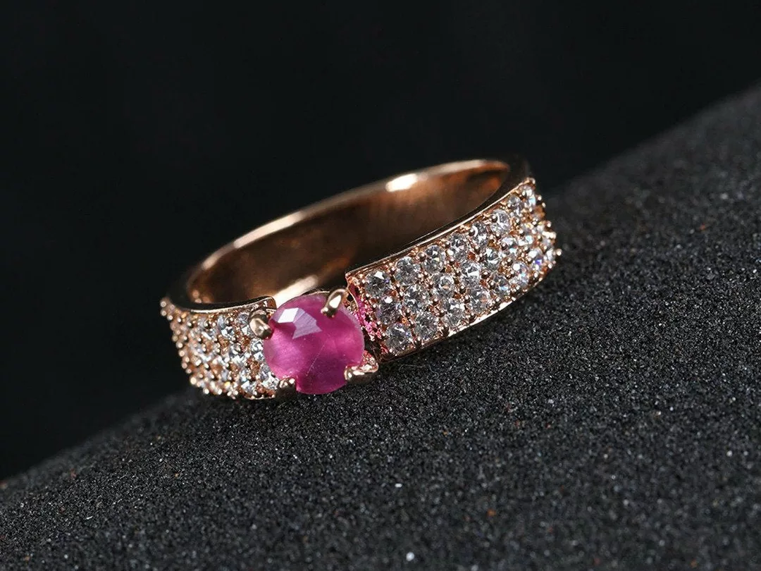 Rose Gold Plated Ruby &Amp; Ad Studded Finger Ring