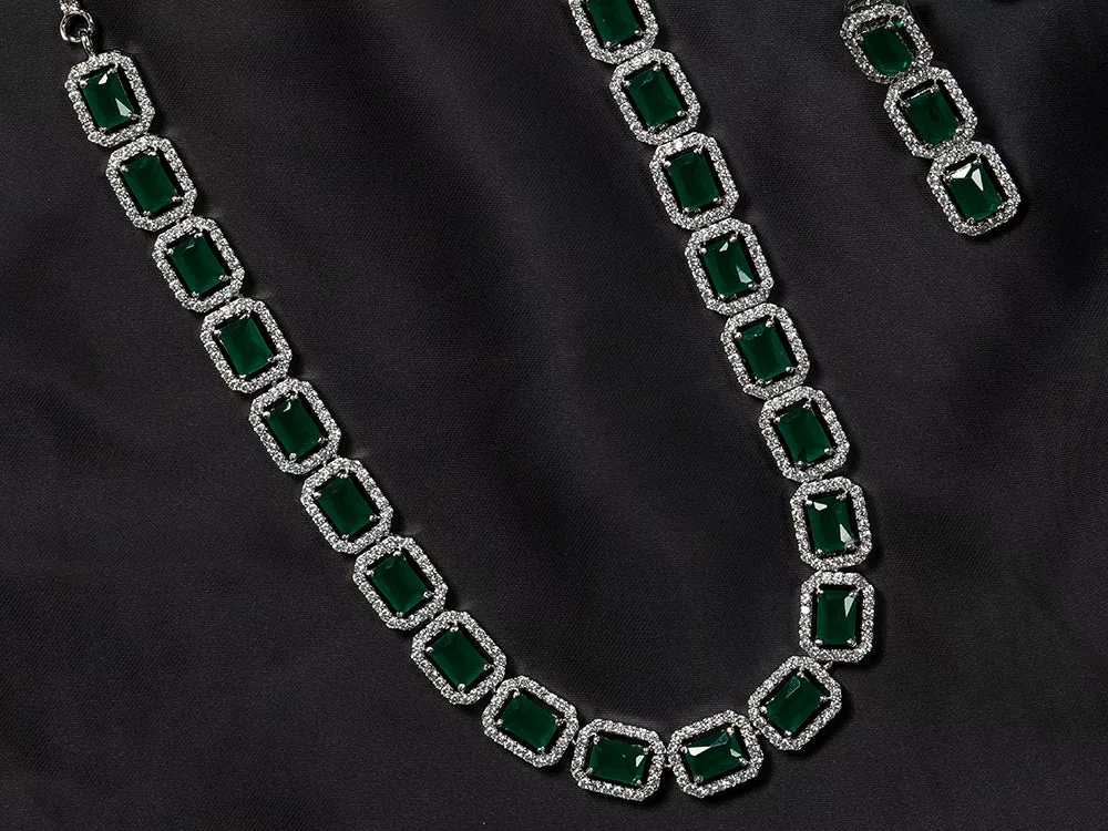 Emerald Delight - Green American Diamond Jewellery Set