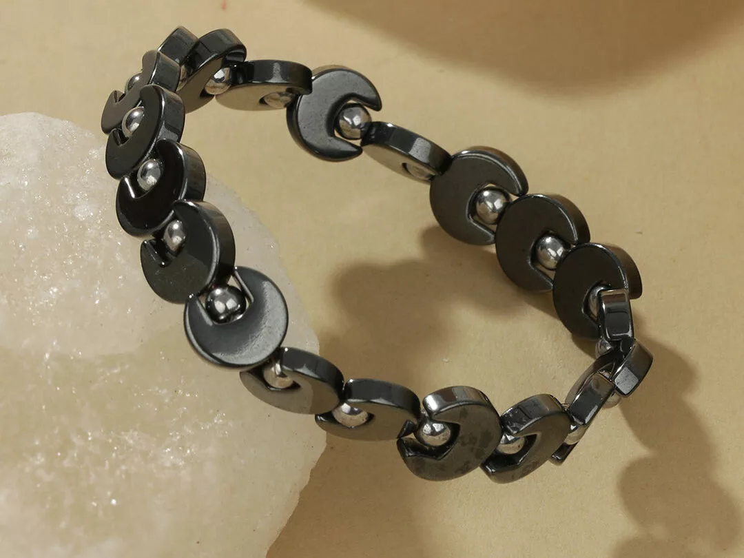 Black Disc Metallic Ball Bracelet For Men