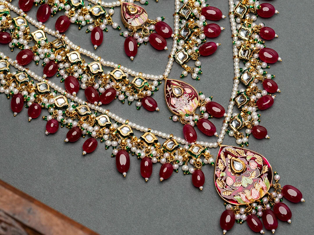 Red Studded Gold-Plated Jewellery