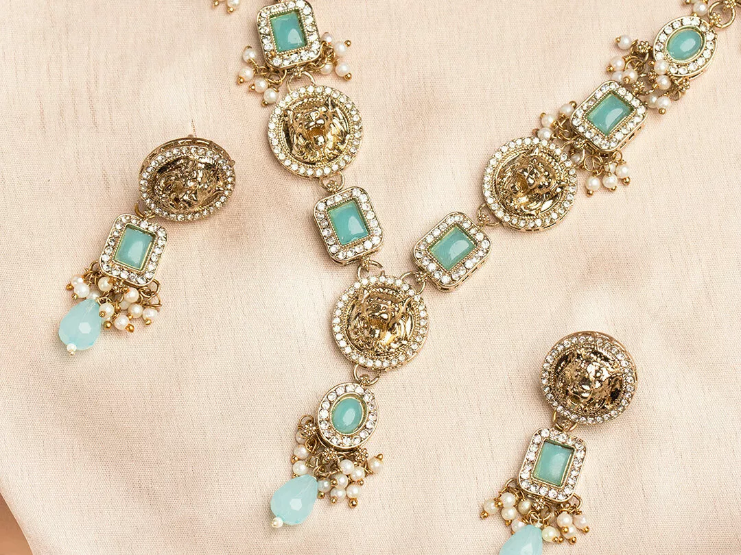 Blue Stone Studded Gold Plated Jewellery Set